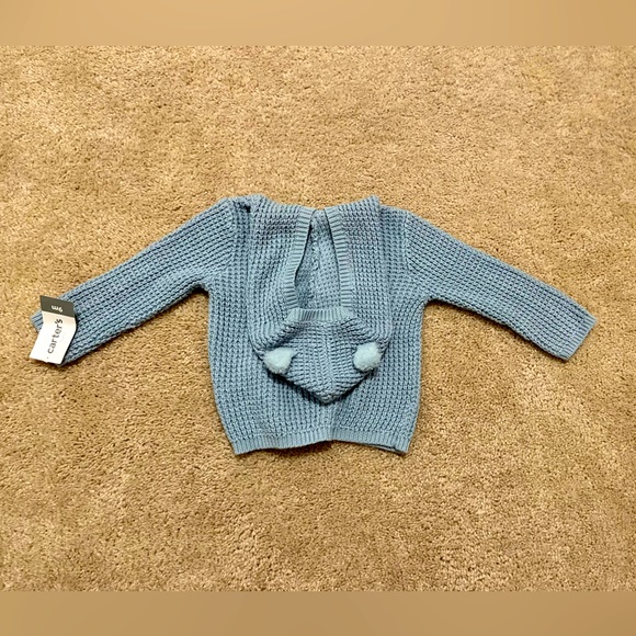 Infant 9M Blue knit sweater with bear hood - Picture 3 of 10